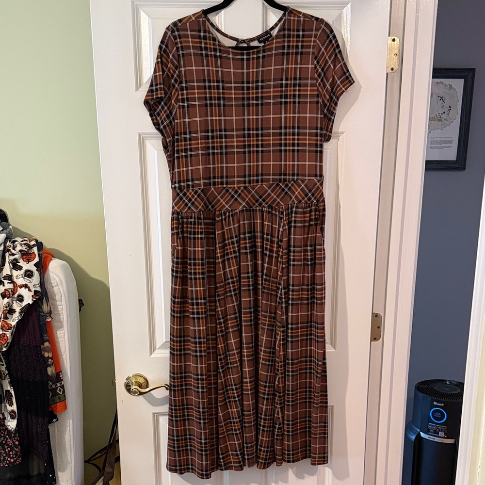 Torrid Brown Plaid Midi Dress